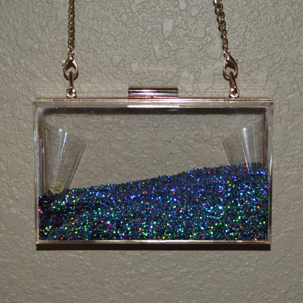 New Chloe Dao Clear Blue Glitter Crossbody Handbag